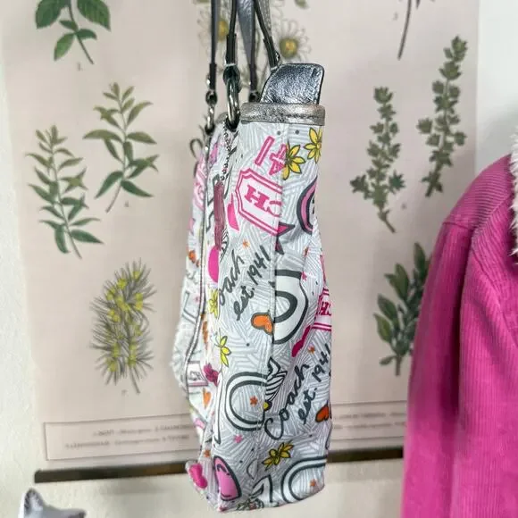 Vintage Y2k Coach Poppy Graffiti Tote Shoulder Bag Butterfly Charm Cutecore - Picture 8 of 14